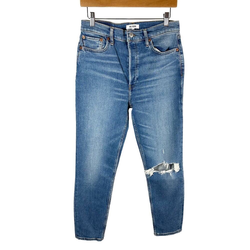 RE/DONE 90s High Rise Ankle Crop Denim Jeans Worn Brook Blue Size 29